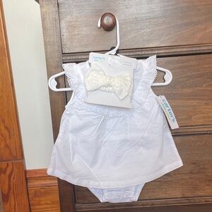 Carter's White Baby Dress with Lace and Bow NEW